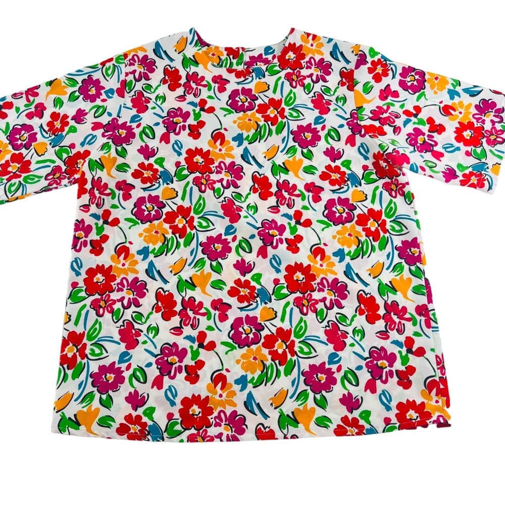 Yves St. Clair Women's size 12 Blouse Floral Short Sleeves Vintage multicolor